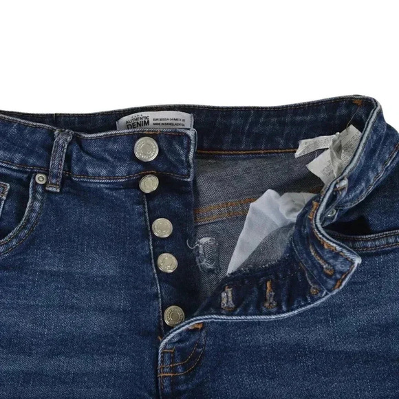 Zara Button Front Denim Jean  Shorts Dark Wash Blue High Rise Size 4 - Picture 3 of 11